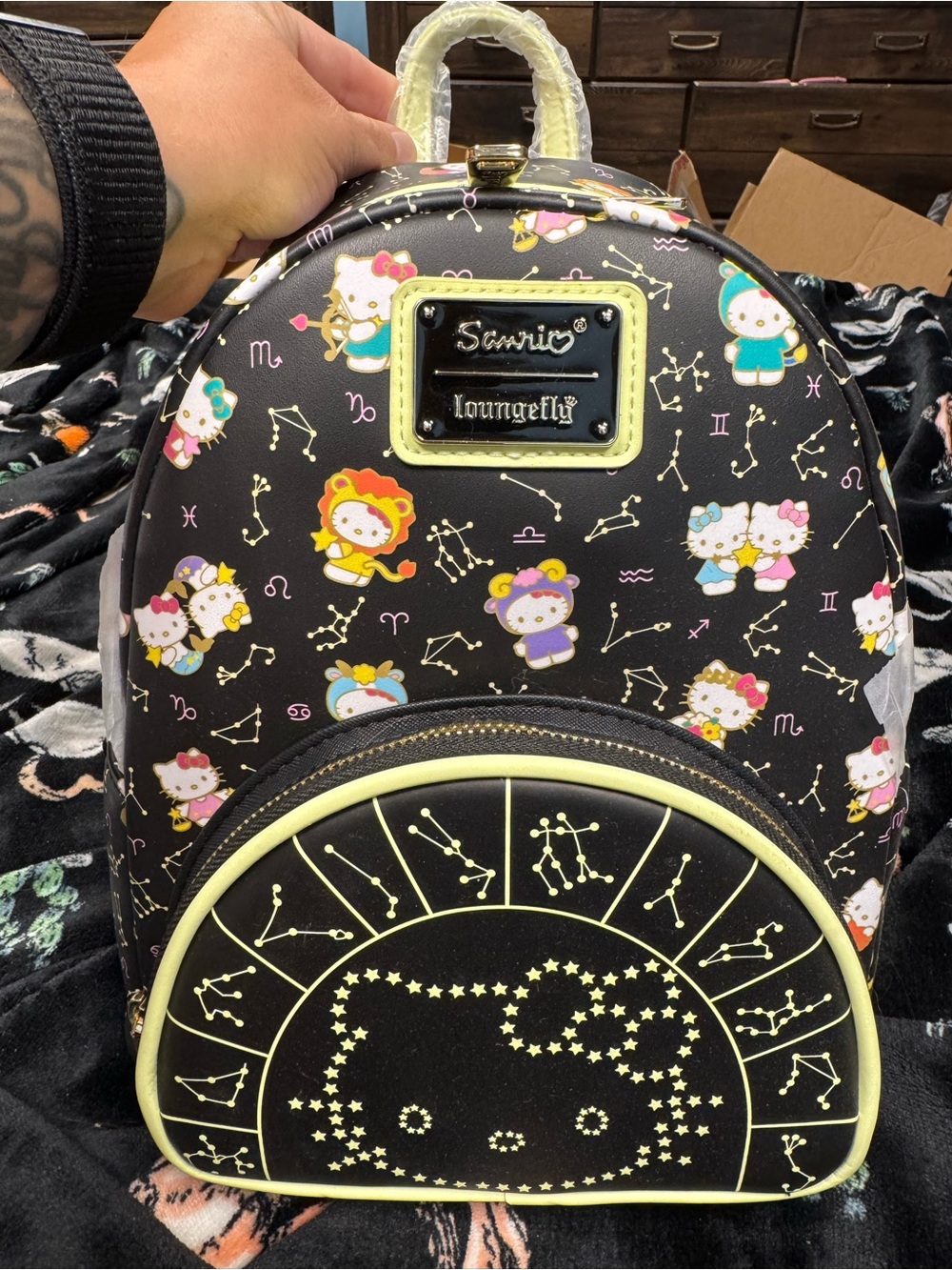 Loungefly Black Hello Kitty Zodiac Mini Backpack with Yellow Trim